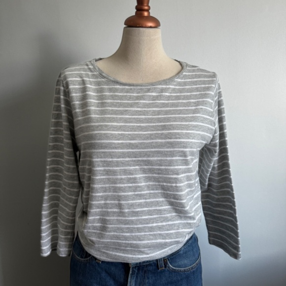 Pink Tartan Tops - Pink Tartan - Gray and White Striped Sweater